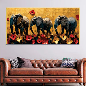 abstract-elephant-trio-and-flowers-artistic-canvas-wall-painting
