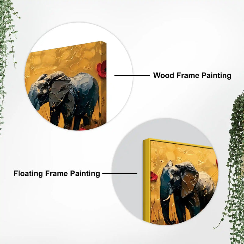 Abstract Elephant Trio and Flowers Artistic Canvas Wall Painting