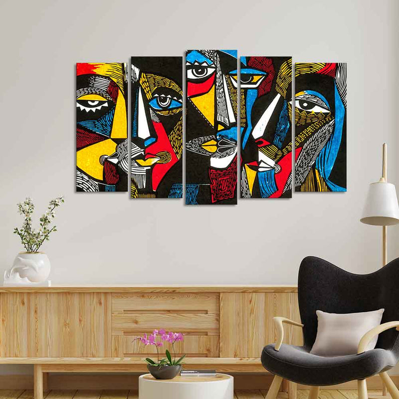 Abstract Faces 5 Pieces Premium Wall Painting