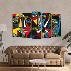 Abstract Faces 5 Pieces Premium Wall Painting