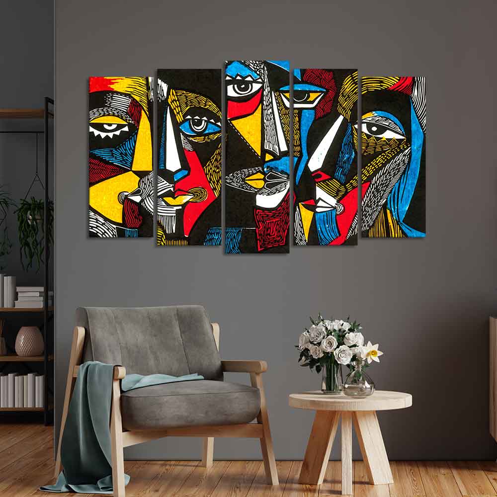 Abstract Faces 5 Pieces Premium Wall Painting