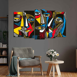 Abstract Faces 5 Pieces Premium Wall Painting