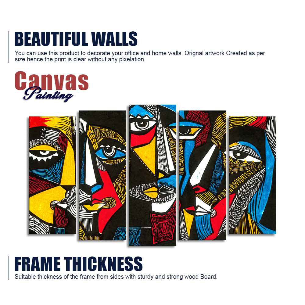 Abstract Faces 5 Pieces Premium Wall Painting