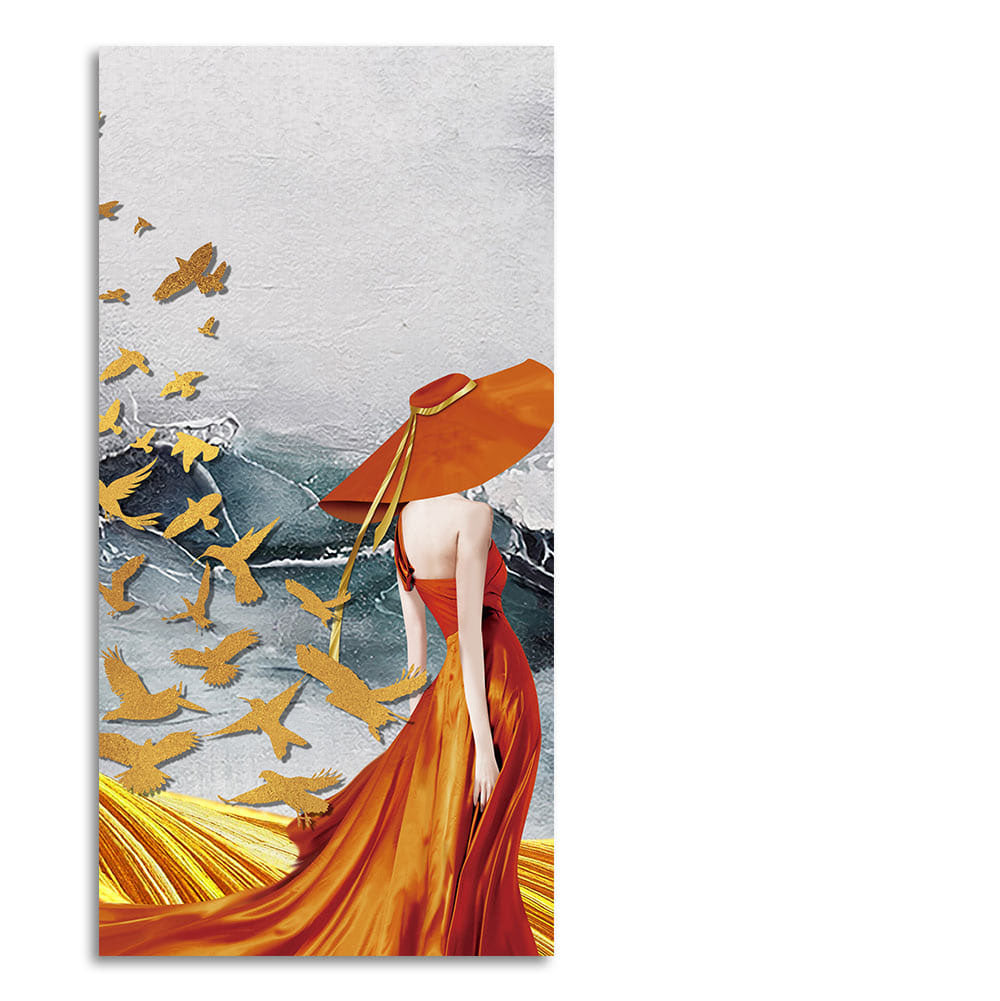 Abstract Fashion Woman in Golden Dress Canvas Wall Painting