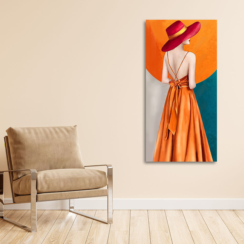 Abstract Fashion Woman in Orange Dress Canvas Wall Painting