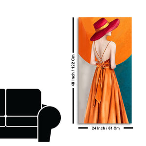 Abstract Fashion Woman in Orange Dress Canvas Wall Painting