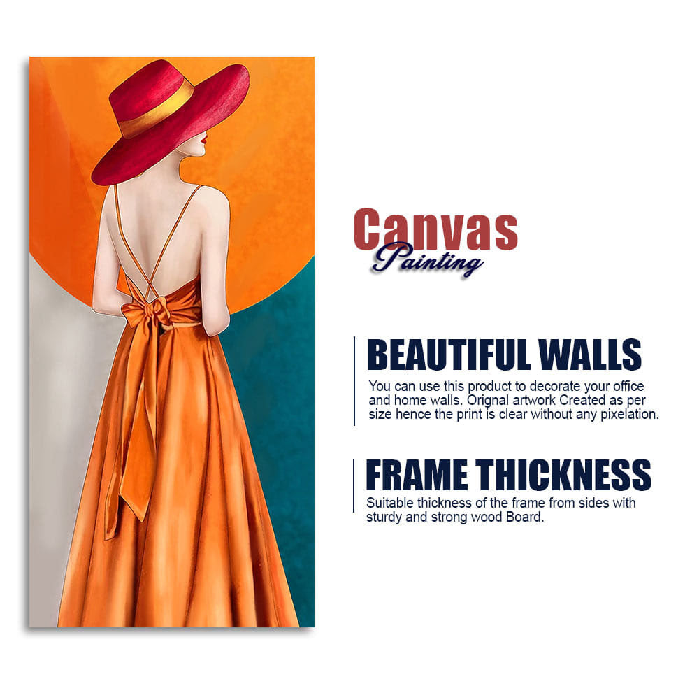 Abstract Fashion Woman in Orange Dress Canvas Wall Painting