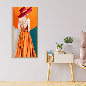 Abstract Fashion Woman in Orange Dress Canvas Wall Painting