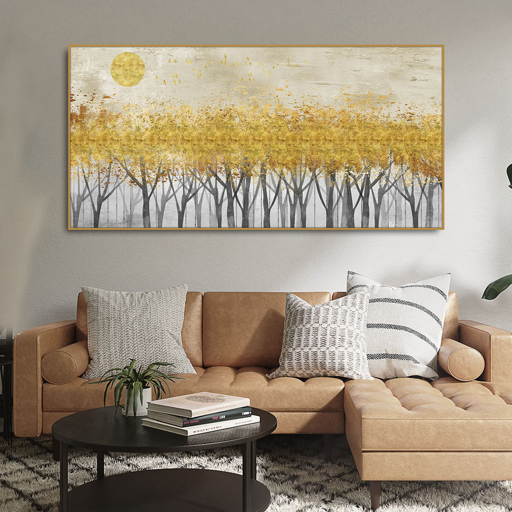 Abstract Forest Golden Leaf Art Premium Canvas Wall Painting