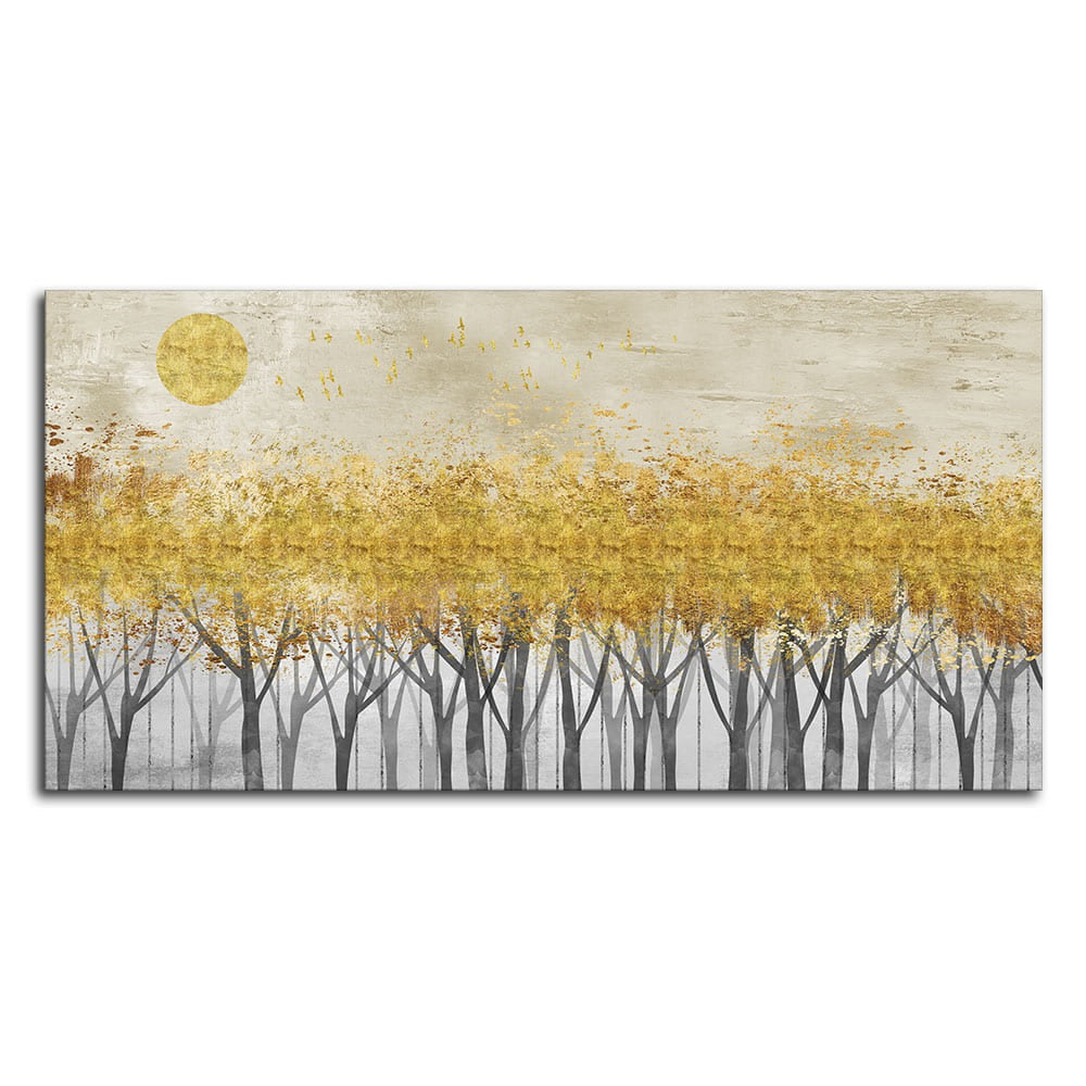 Abstract Forest Golden Leaf Art Premium Canvas Wall Painting