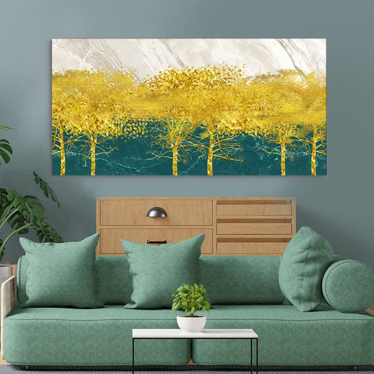 Abstract Forest with Golden Tree Premium Canvas Wall Painting