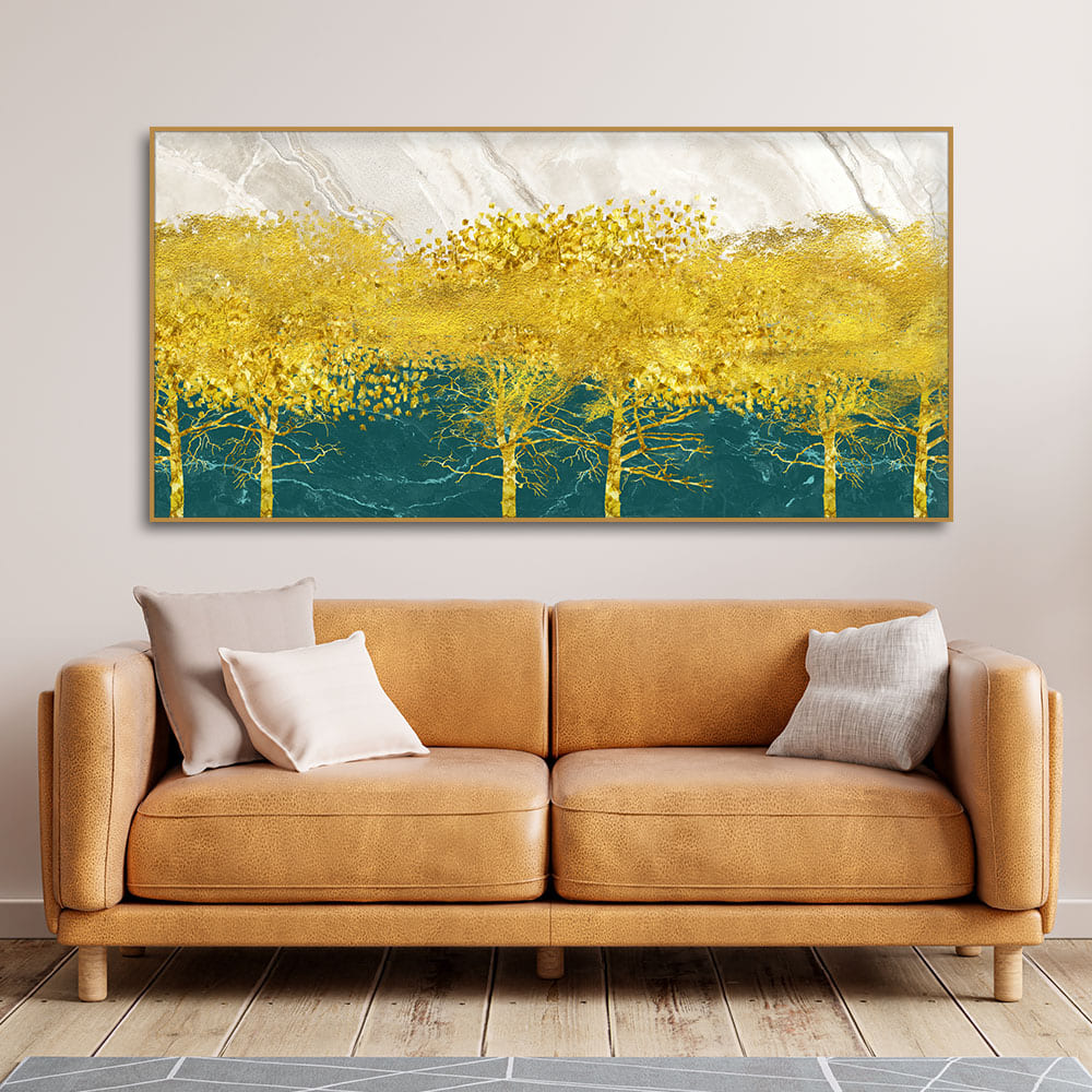 Abstract Forest with Golden Tree Premium Canvas Wall Painting