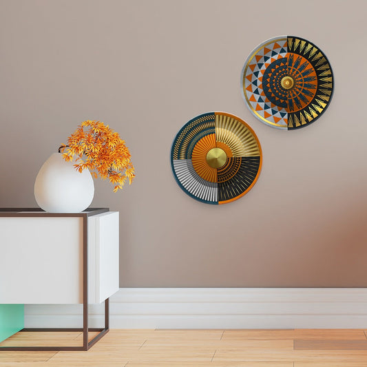 Abstract Geometric Circle Art Wall Hanging Plates of Two Pieces