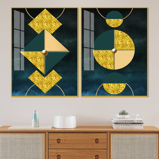 Abstract Geometry Shapes Art Acrylic Floating Wall Painting Set Of 2