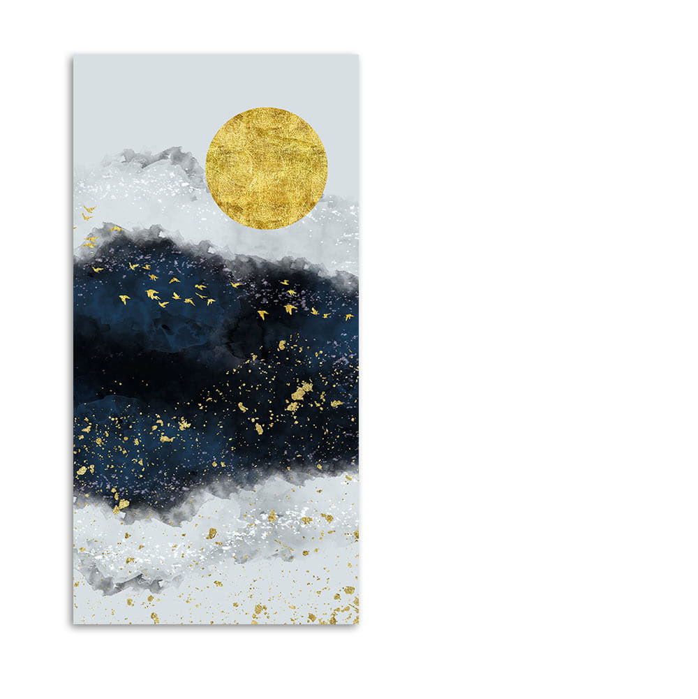 Abstract Gold Field Moon with Birds Canvas Wall Painting