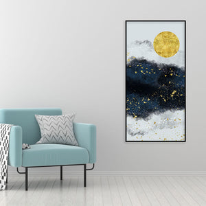 Abstract Gold Field Moon with Birds Canvas Wall Painting