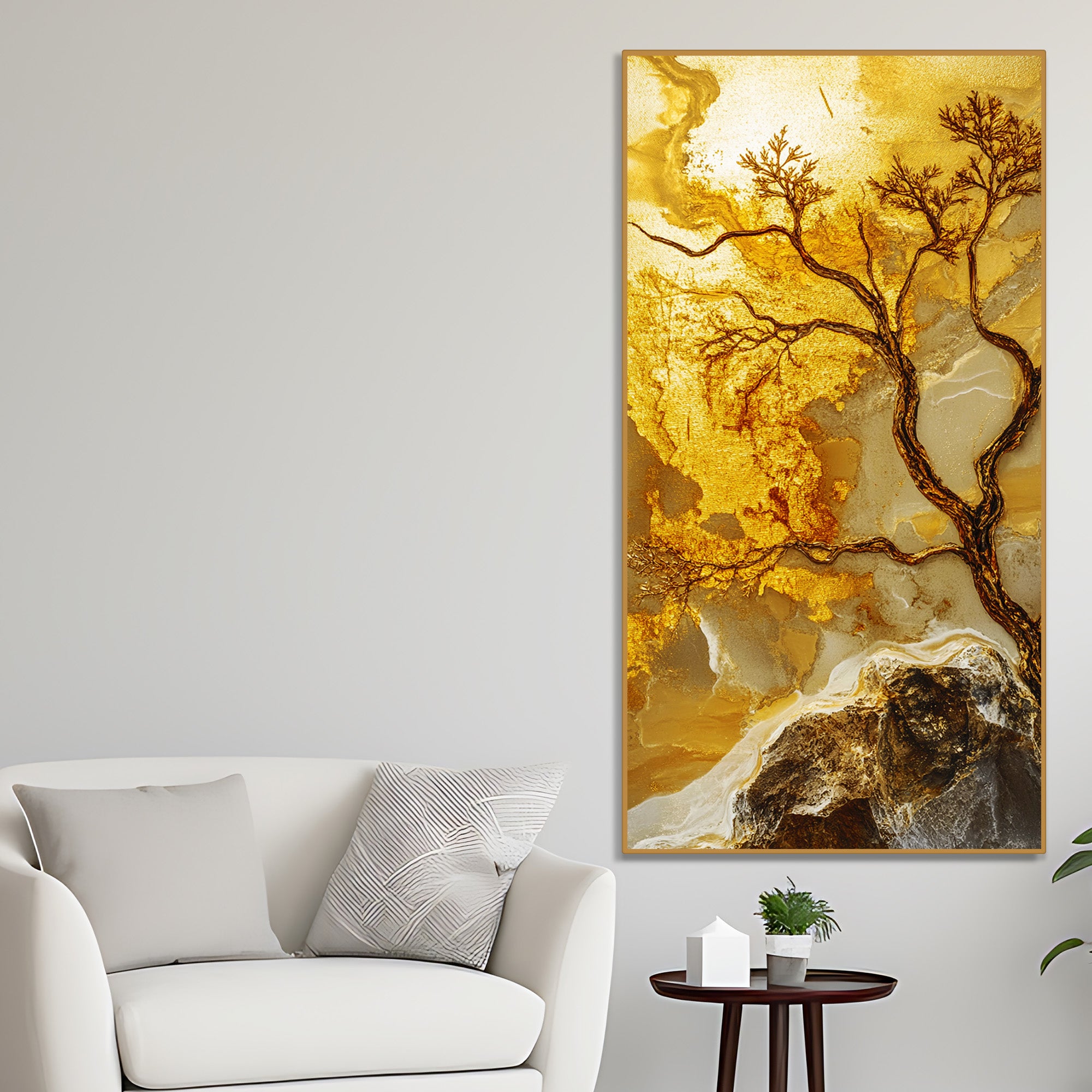 Abstract Golden Artistic Tree Art Canvas Wall Painting