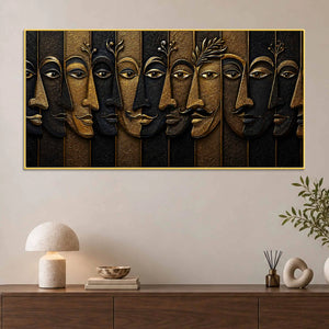 Abstract Golden Faces Black & Gold Metallic Look 3D Canvas Wall Painting