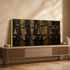 Abstract Golden Faces Black & Gold Metallic Look 3D Canvas Wall Painting