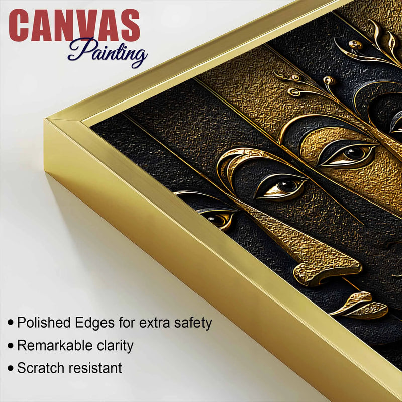 Abstract Golden Faces Black & Gold Metallic Look 3D Canvas Wall Painting
