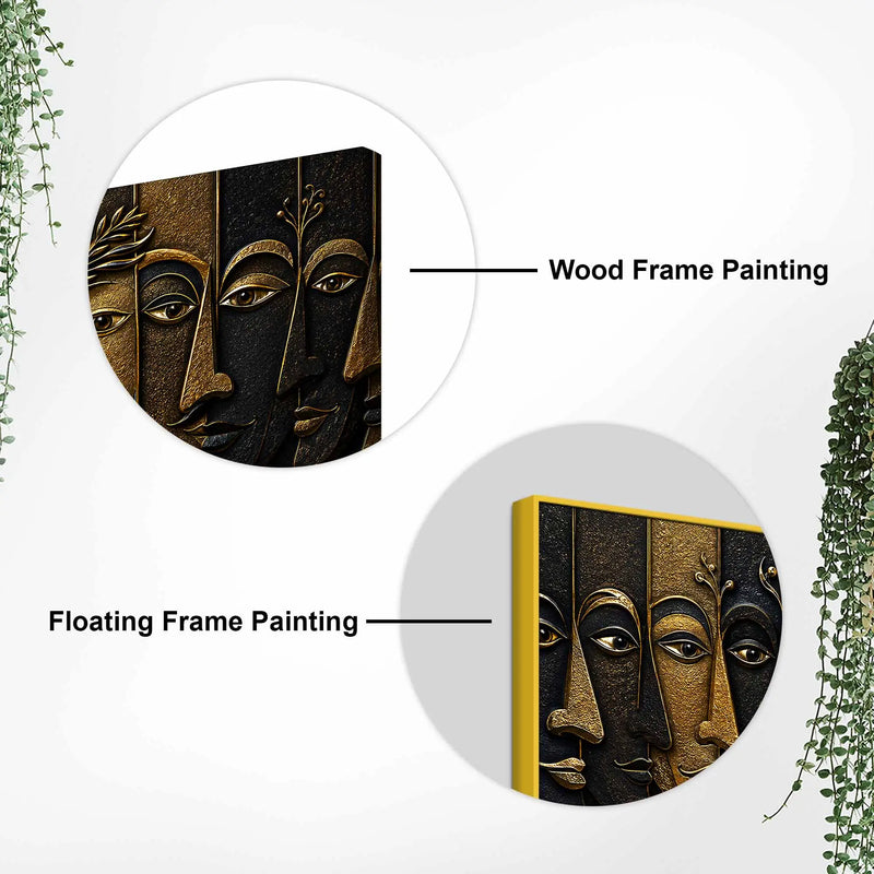Abstract Golden Faces Black & Gold Metallic Look 3D Canvas Wall Painting