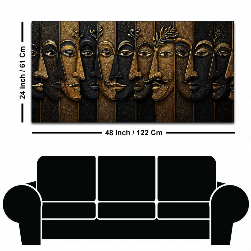 Abstract Golden Faces Black & Gold Metallic Look 3D Canvas Wall Painting
