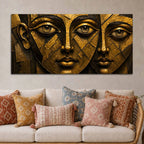 Abstract Golden Geometric Faces Metallic Look 3D Canvas Wall Painting