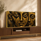 Abstract Golden Geometric Faces Metallic Look 3D Canvas Wall Painting