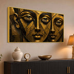 Abstract Golden Geometric Faces Metallic Look 3D Canvas Wall Painting