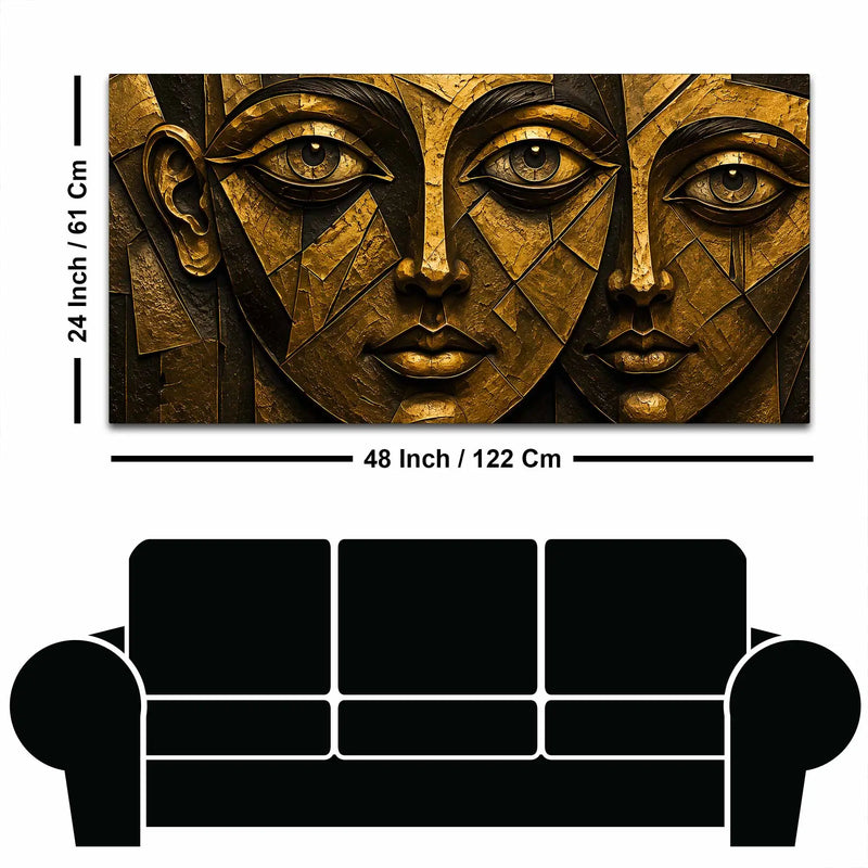 Abstract Golden Geometric Faces Metallic Look 3D Canvas Wall Painting