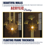 Abstract Golden Ginkgo Leaf Acrylic Art Floating Wall Painting Set of 2