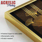 Abstract Golden Ginkgo Leaf Acrylic Art Floating Wall Painting Set of 2