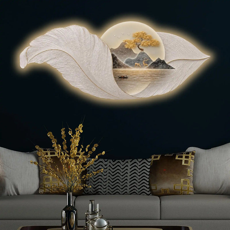 Golden Ginkgo Leaves Premium Crystal Glass Backlit LED Painting