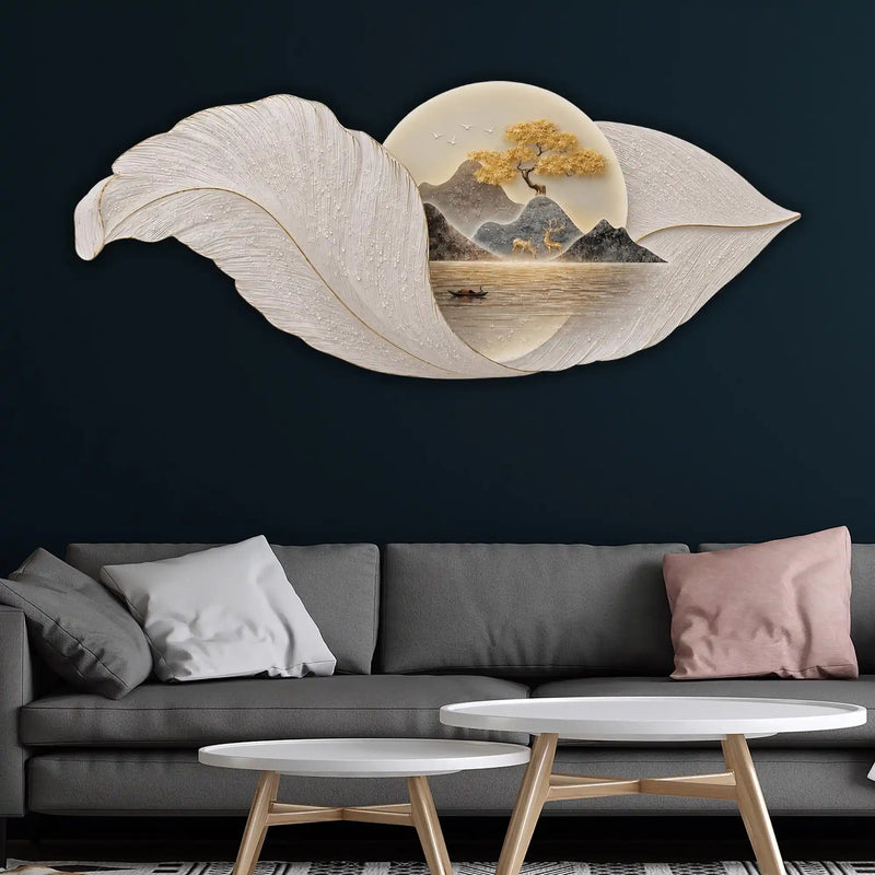 Golden Ginkgo Leaves Premium Crystal Glass Backlit LED Painting