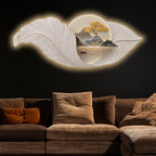 Abstract Golden Ginkgo Leaves Premium Crystal Glass Backlit LED Painting