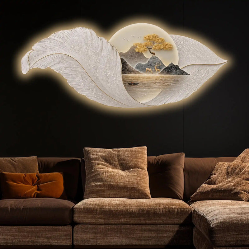 Abstract Golden Ginkgo Leaves Premium Crystal Glass Backlit LED Painting