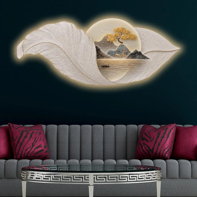 Golden Ginkgo Leaves Premium Crystal Glass Backlit LED Painting