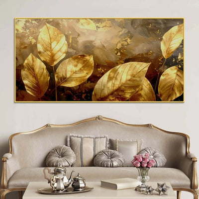 abstract-golden-leaves-canvas-painting-for-living-area