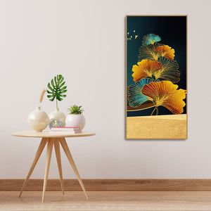 Abstract Golden Plant Leaves Canvas Wall Painting