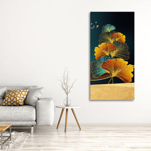 Abstract Golden Plant Leaves Canvas Wall Painting