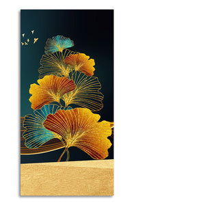 Abstract Golden Plant Leaves Canvas Wall Painting