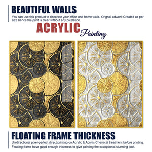 Abstract Golden Shapes Art Acrylic Floating Wall Painting Set Of 2