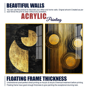 Abstract Golden Textured Line Art Acrylic Floating Wall Painting Set Of 2