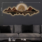 Golden Tree Mountain Reflection Premium Crystal Glass Backlit LED Painting