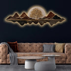 Golden Tree Mountain Reflection Premium Crystal Glass Backlit LED Painting