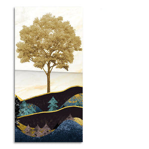 Abstract Golden Tree Premium Canvas Wall Painting