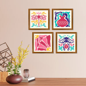 Abstract Groovy Floral Art Wall Frame Set of Four