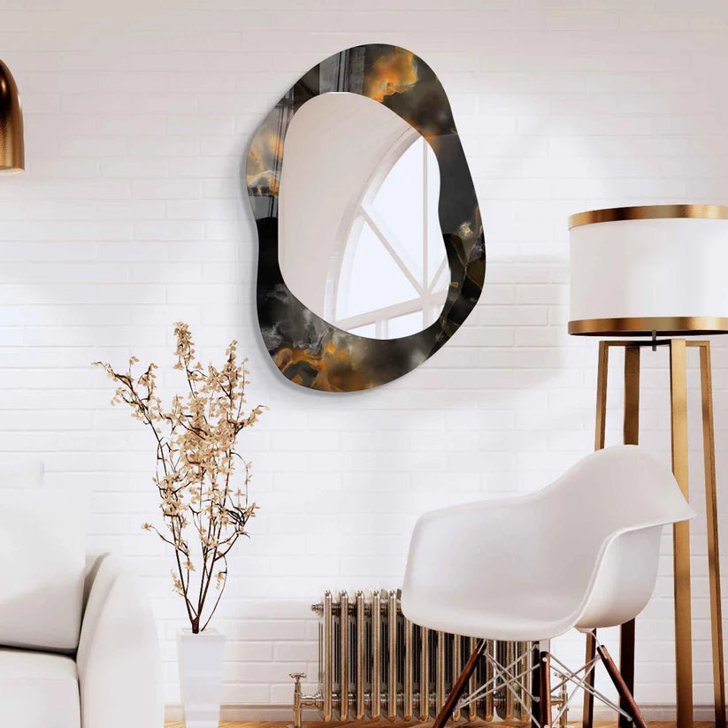 Abstract Irregular Acrylic Wall Mirror with Smoky Frame