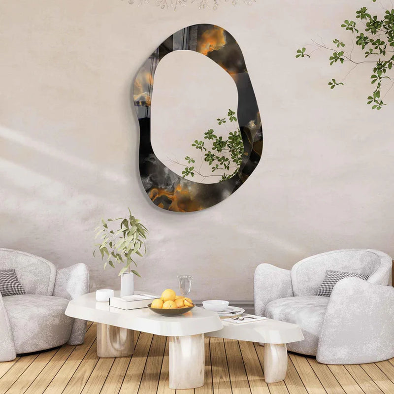 Abstract Irregular Acrylic Wall Mirror with Smoky Frame