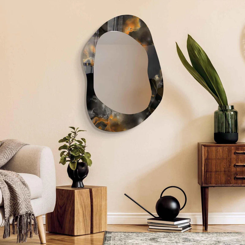 Abstract Irregular Acrylic Wall Mirror with Smoky Frame